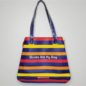 SCHOLASTIC tote Books are my bag large faux leather rainbow striped bag‎